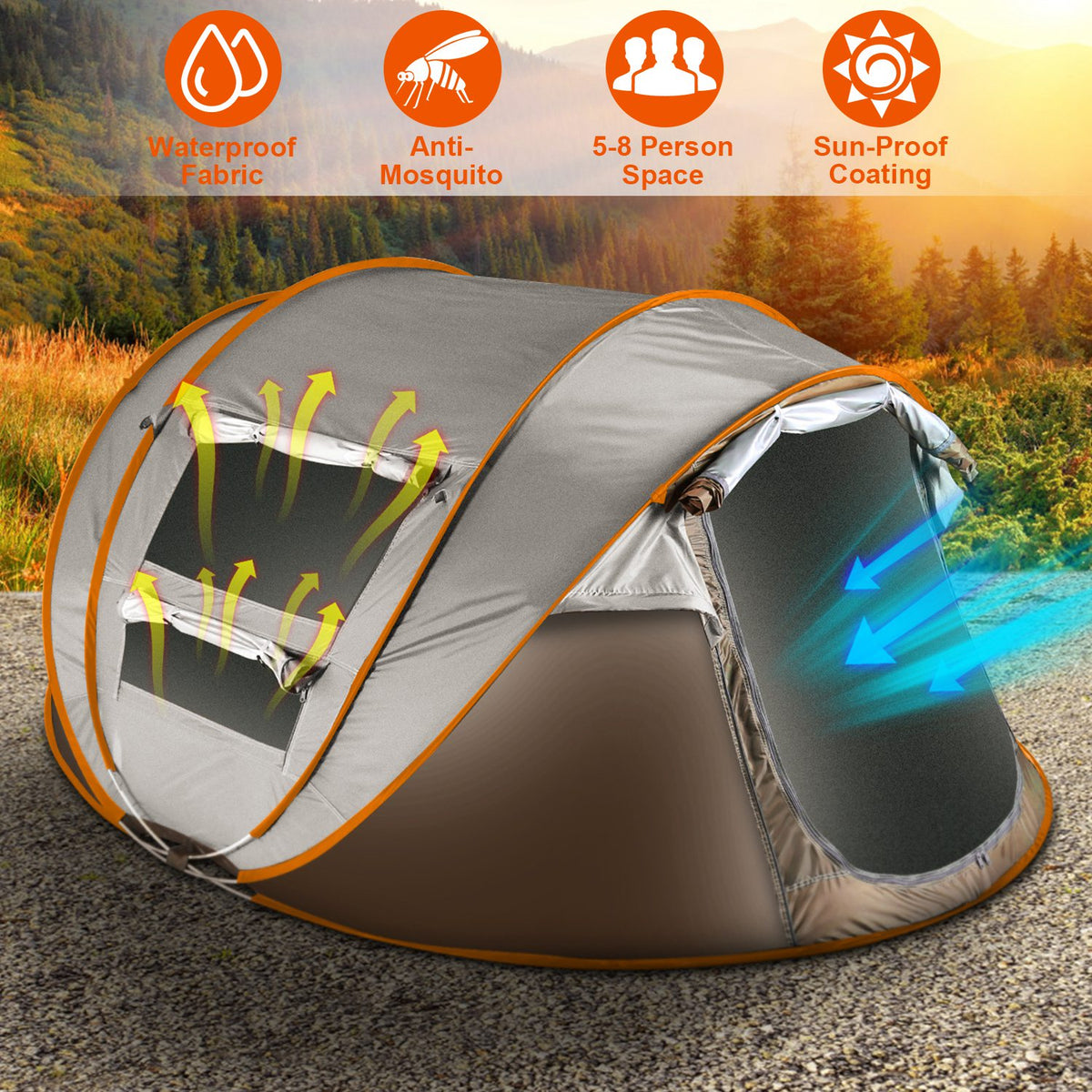 1Pc 5-8 Person Tent Automatic Setup Camping Tent Waterproof Instant Setup Tent With 4 Mosquito Net Windows Carrying Bag For Hiking Climbing Adventure Fishing — product image 1