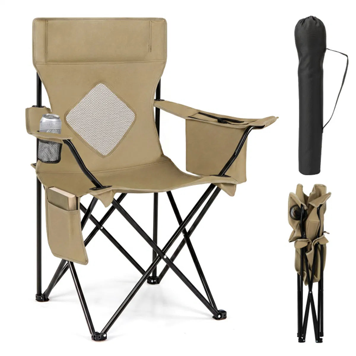 Folding Camping Chair, Heavy-Duty Metal Frame Portable Outdoor Chair with Cup Holder, Insulated Cooler Bag & Side Pocket for Camping Fishing Beach — product image 8