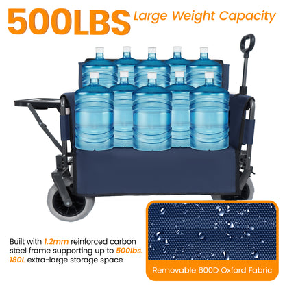 3-in-1 Collapsible Wagon Converts To Bench Convertible Folding Wagon Cart With Canopy &Rear-Mounted Folding Tabletop 500lbs Heavy-Duty 180L Capacity For Camping Beach Garden Fishing Dark Blue — product image 5