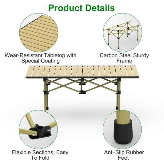 Folding Camping Table Portable Lightweight Carbon Steel Roll-up Picnic BBQ Desk With Carry Bag Heavy Duty For Outdoor Beach Backyard Party Patio Camping Hiking BBQ Picnic Fishing — product image 2