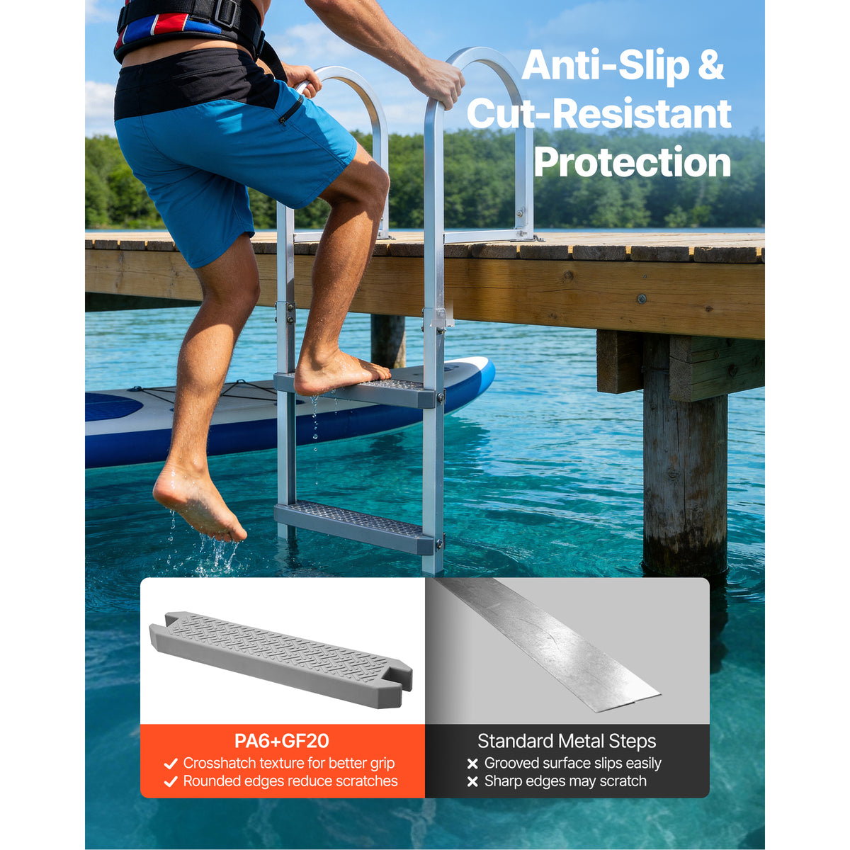 Removable Dock Ladder, 5 Steps, Aluminum Alloy Pontoon Boat Swim Ladder, With Non-Slip Wide PP Steps, 500 Lbs Weight Capacity, Quick Release Design, For Lake Swimming, Pool, Marine Boarding — product image 3