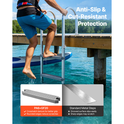 Removable Dock Ladder, 5 Steps, Aluminum Alloy Pontoon Boat Swim Ladder, With Non-Slip Wide PP Steps, 500 Lbs Weight Capacity, Quick Release Design, For Lake Swimming, Pool, Marine Boarding — product image 3