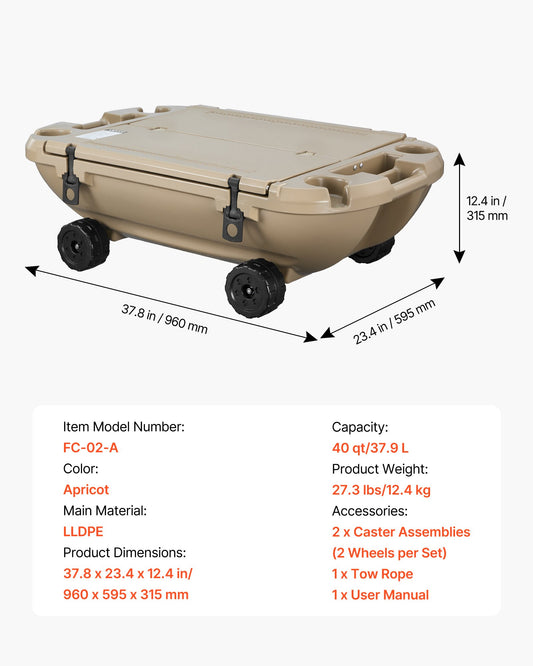 Floating Cooler, 40 QT Floating Ice Chest With Dry Storage, Wheels & Tow Rope, Premium LLDPE Amphibious Drink Cooler For Water & Land, Stable Cruiser On Lake, River, Pool, Beach, Kayak, Apricot — product image 1