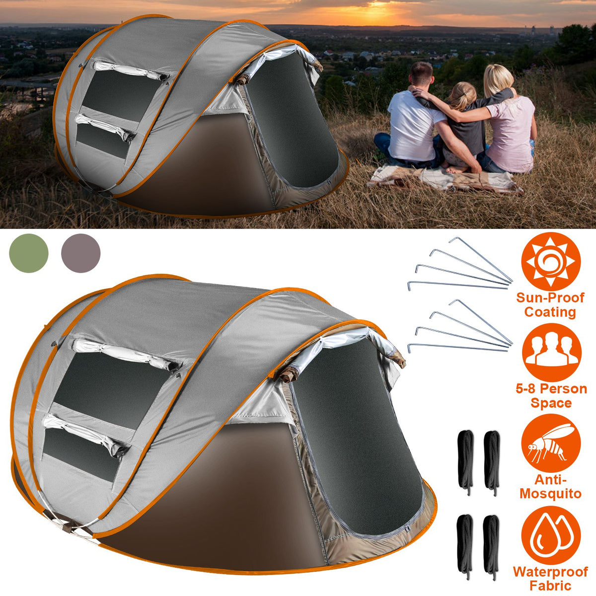 1Pc 5-8 Person Tent Automatic Setup Camping Tent Waterproof Instant Setup Tent With 4 Mosquito Net Windows Carrying Bag For Hiking Climbing Adventure Fishing — product image 3