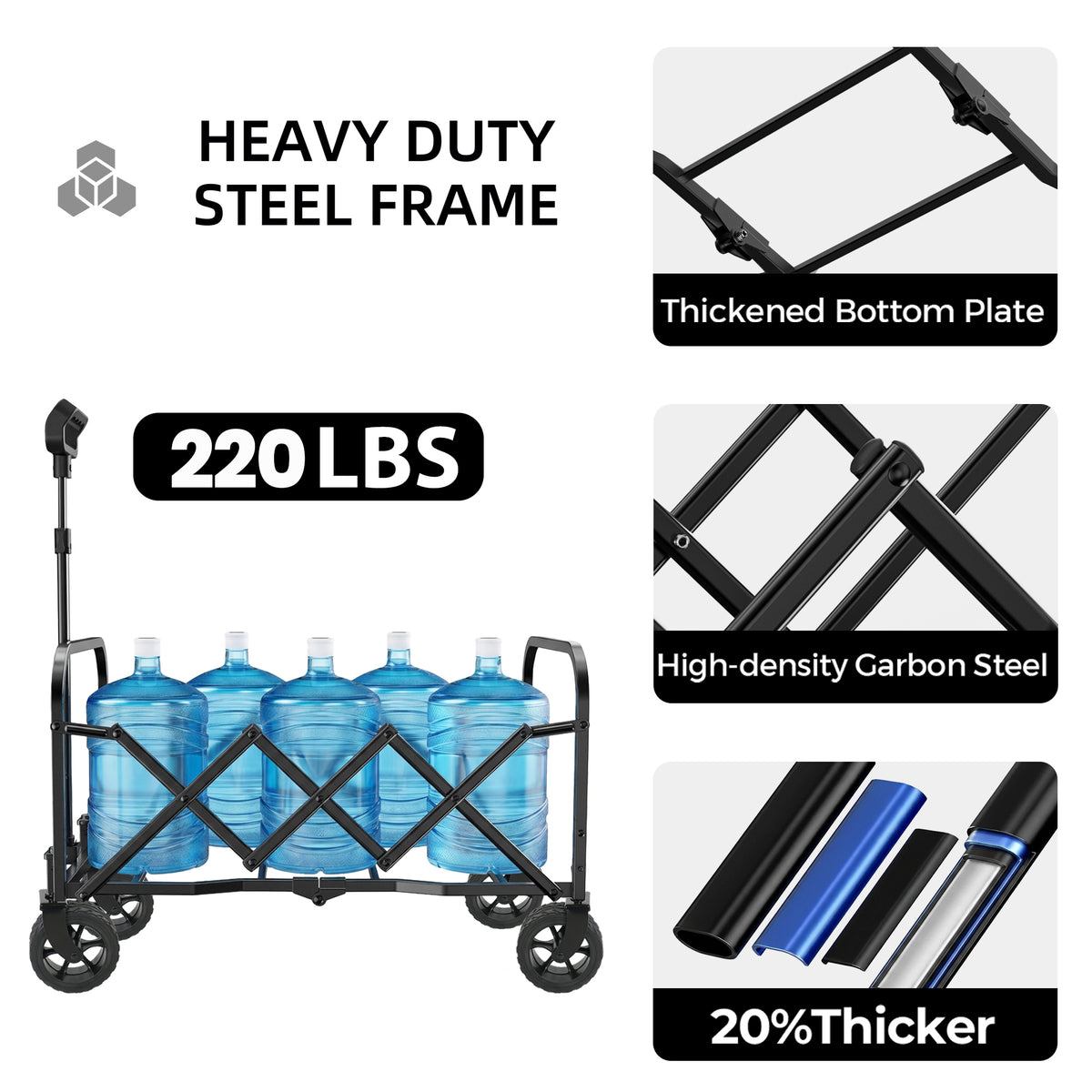 Upgraded 5x2 Wide Wheels- Expandable Dual- Layer Utility Wagon With Extra Space 220lbs Capacity Grocery Cart For Camping Shopping Sports Gardening Fishing Gray — product image 5