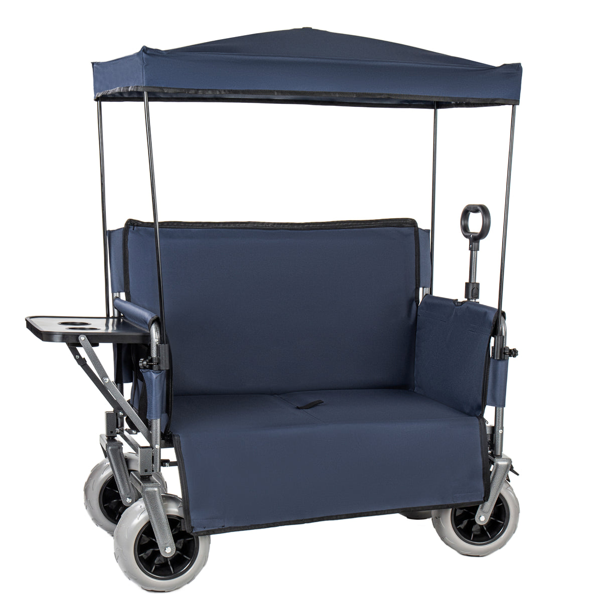 3-in-1 Collapsible Wagon Converts To Bench Convertible Folding Wagon Cart With Canopy &Rear-Mounted Folding Tabletop 500lbs Heavy-Duty 180L Capacity For Camping Beach Garden Fishing Dark Blue — product image 1