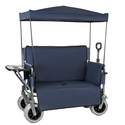 3-in-1 Collapsible Wagon Converts To Bench Convertible Folding Wagon Cart With Canopy &Rear-Mounted Folding Tabletop 500lbs Heavy-Duty 180L Capacity For Camping Beach Garden Fishing Dark Blue — product image 1