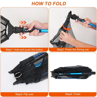 Foldable Fishing Net With Aluminum Alloy Rod EVA Handle Durable 5MM Hexagonal Nano Coating Nylon Mesh Collapsible Landing Net Safe Fish Catching Or Releasing — product image 4