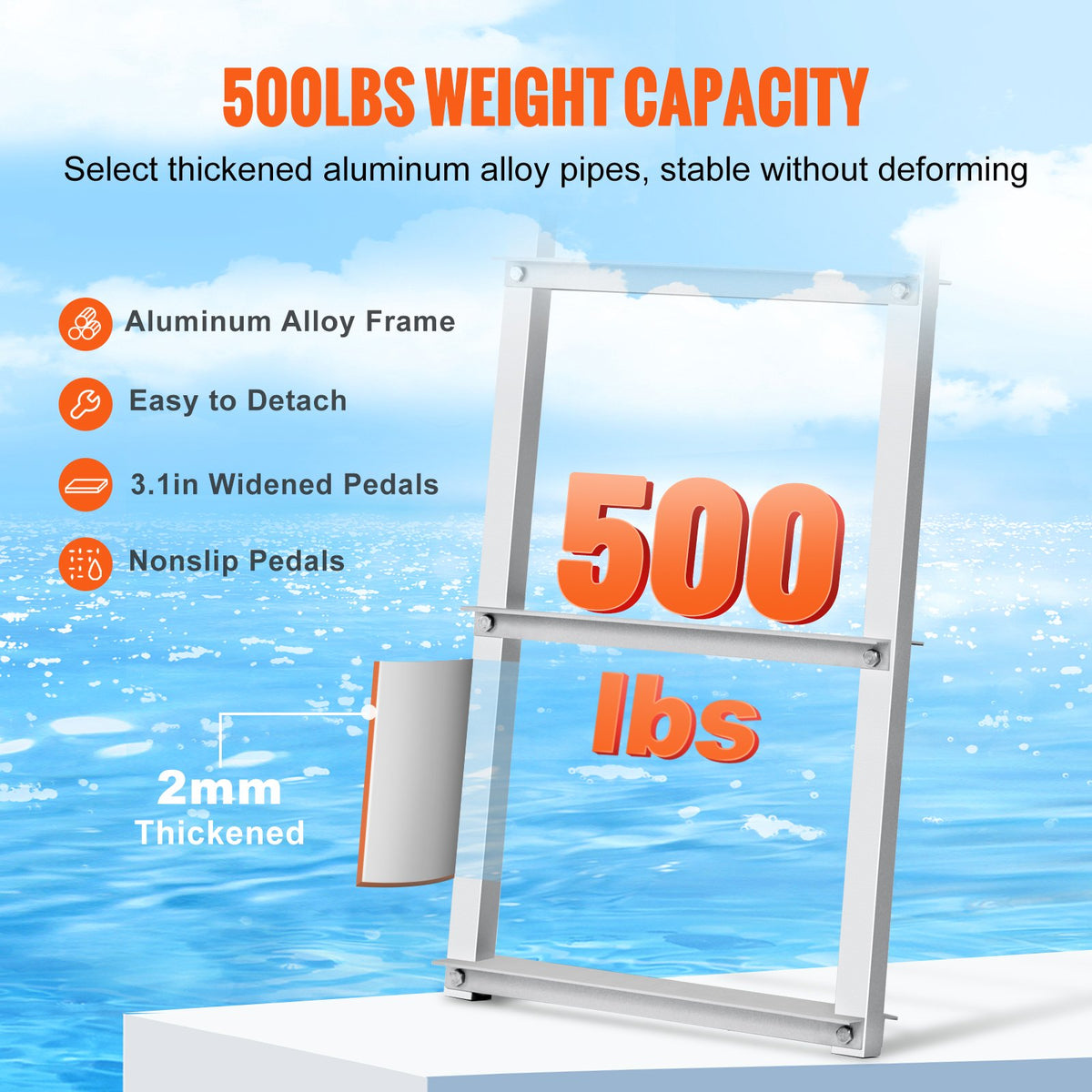 Dock Ladder, Removable 5 Steps, 500 Lbs Load Capacity, Aluminum Alloy Pontoon Boat Ladder With 3.1'' Wide Step & Nonslip Rubber Mat, Easy To Install For Ship/Lake/Pool/Marine Boarding — product image 3
