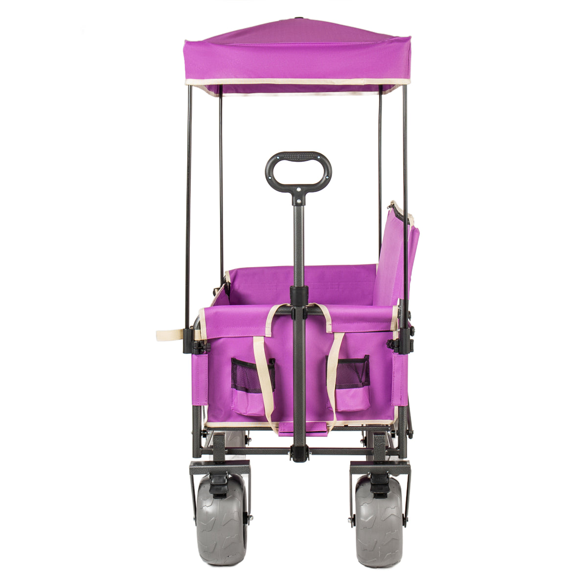 3- In- 1 Collapsible Wagon Converts To Bench Convertible Folding Wagon Cart With Canopy &Rear- Mounted Folding Tabletop 500lbs Heavy- Duty 180L Capacity For Camping Beach Garden Fishing- Purple — product image 10