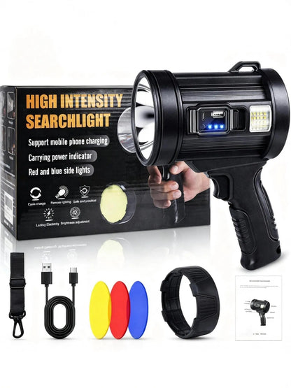 Rechargeable Spotlight, Super Bright Spotlight Flashlight, Long Running Spot Light Searchlight, Outdoor Handheld LED Flashlight High Lumens with Solar Panels for Hunting Camping Boat — product image 2