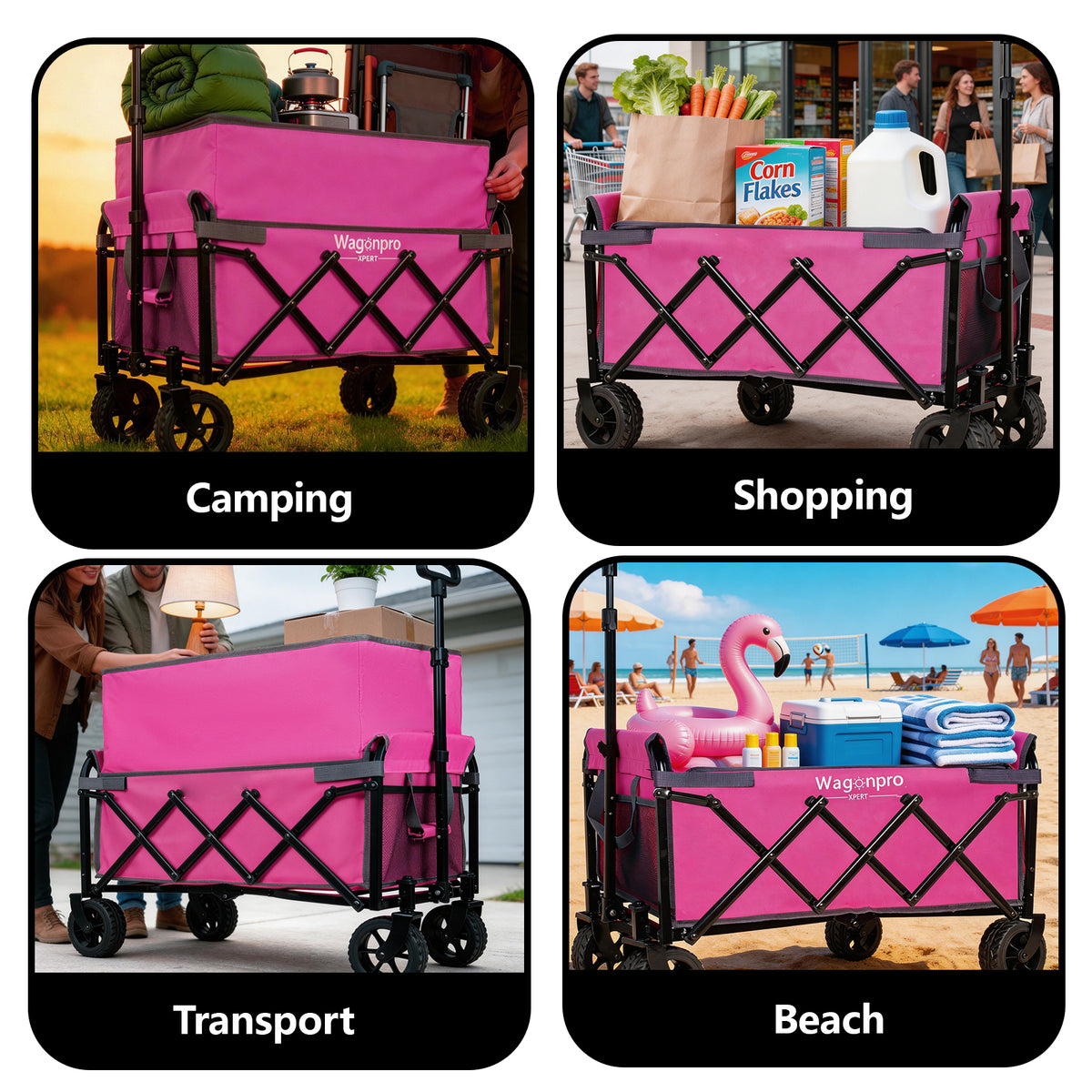 Upgraded 5x2 Wide Wheels- Expandable Dual- Layer Utility Wagon With Extra Space 220lbs Capacity Grocery Cart For Camping Shopping Sports Gardening Fishing — product image 3