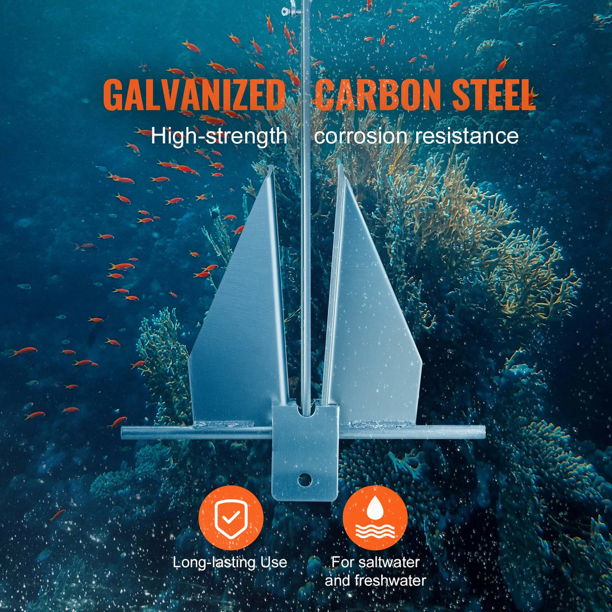 VEVOR Fluke Style Anchor Kit, 13 LBS Hot-Dipped Galvanized Steel Fluke Anchor, Marine Boat Anchor For Small Vessels Under 30', Seas, Rivers And Shores — product image 11