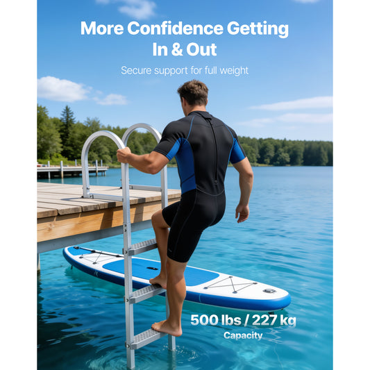 Removable Dock Ladder, 5 Steps, Aluminum Alloy Pontoon Boat Swim Ladder, With Non-Slip Wide PP Steps, 500 Lbs Weight Capacity, Quick Release Design, For Lake Swimming, Pool, Marine Boarding — product image 2