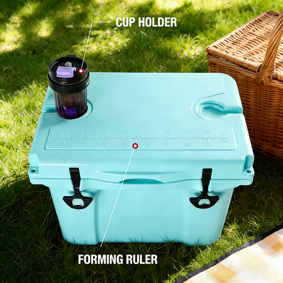 25QT Portable Cooler, Insulated Hard Cooler With Bottle Opener, Cup Holder, Forming Ruler, Travel, Beach, Camping, Fishing — product image 8