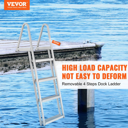 VEVOR Dock Ladder, Removable 4 Steps, 350 Lbs Load Capacity, Aluminum Alloy Pontoon Boat Ladder With Wide Step & Nonslip Rubber Mat, Easy To Install For Ship Lake Pool Marine Boarding — product image 1