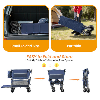 55 Heavy Duty Double- Layer Wagon With Brakes 560LBS Double Decker Wagon 650L Collapsible Wagons Carts With 7 X4 All- Terrain Wheels For Sports Camping Fishing Transport Dark Blue — product image 6