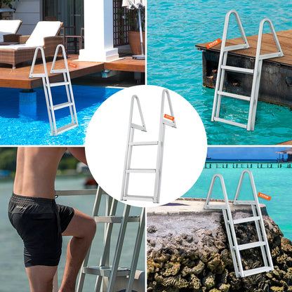 VEVOR Dock Ladder, Removable 3 Steps, 350 Lbs Load Capacity, Aluminum Alloy Pontoon Boat Ladder With 4 Wide Step & Nonslip Rubber Mat, Easy To Install For Ship Lake Pool Marine Boarding — product image 12