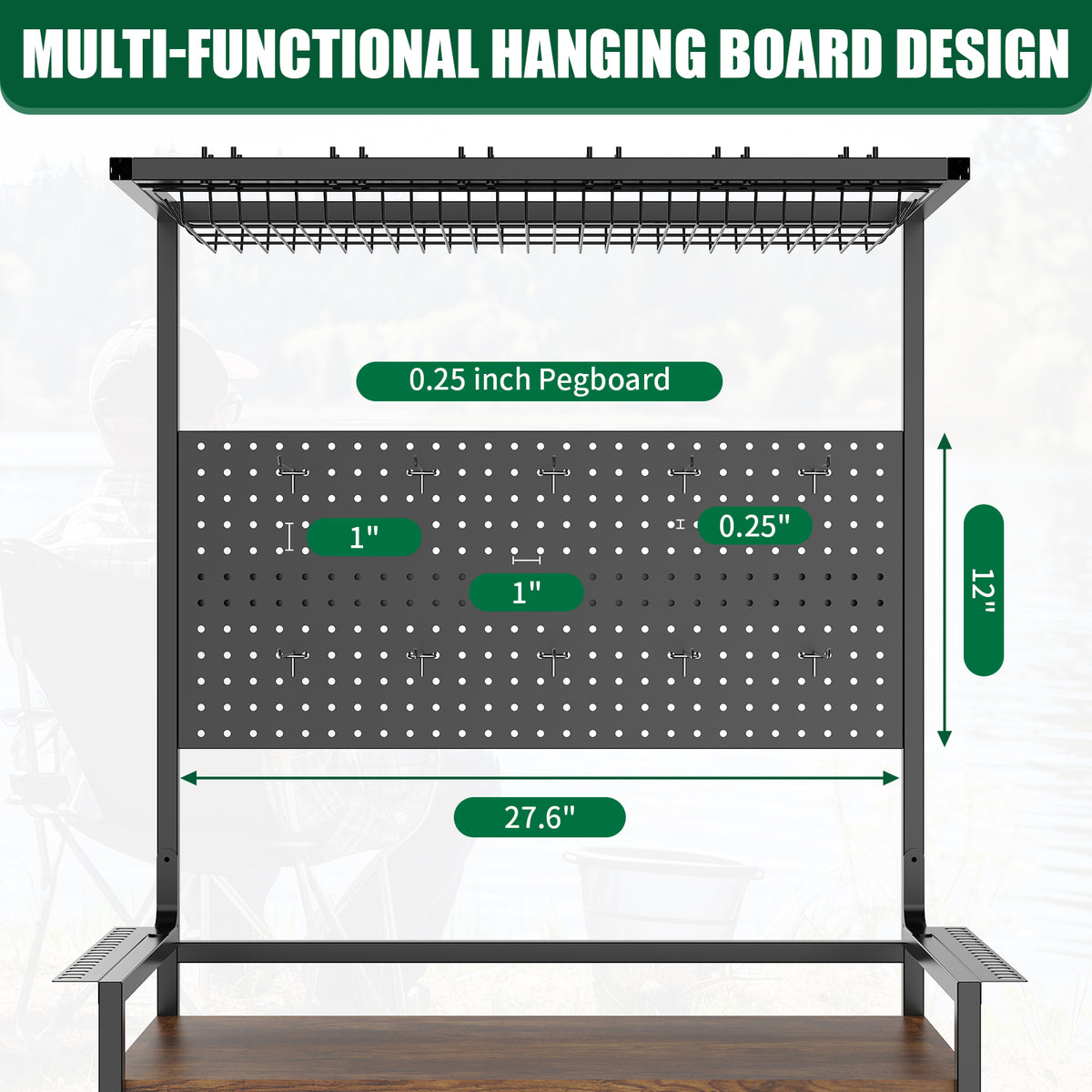 Fishing Rod Storage Rack With Pegboard, Rolling Tackle Organizer Cart, Multi-Tier Fishing Gear Stand For Rods, Reels, Tackle Boxes & Bags, Heavy Duty Metal Holders With Lockable Wheels — product image 8