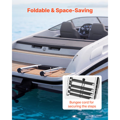 Boat Ladder, 4 Steps, Stainless Steel Telescoping Folding Swim Deck Ladder For Rear Entry Inboard, Heavy Duty 900 Lbs Capacity With Wide Anti-Slip Steps, For Outboards, Yacht, Pontoon Boats — product image 5