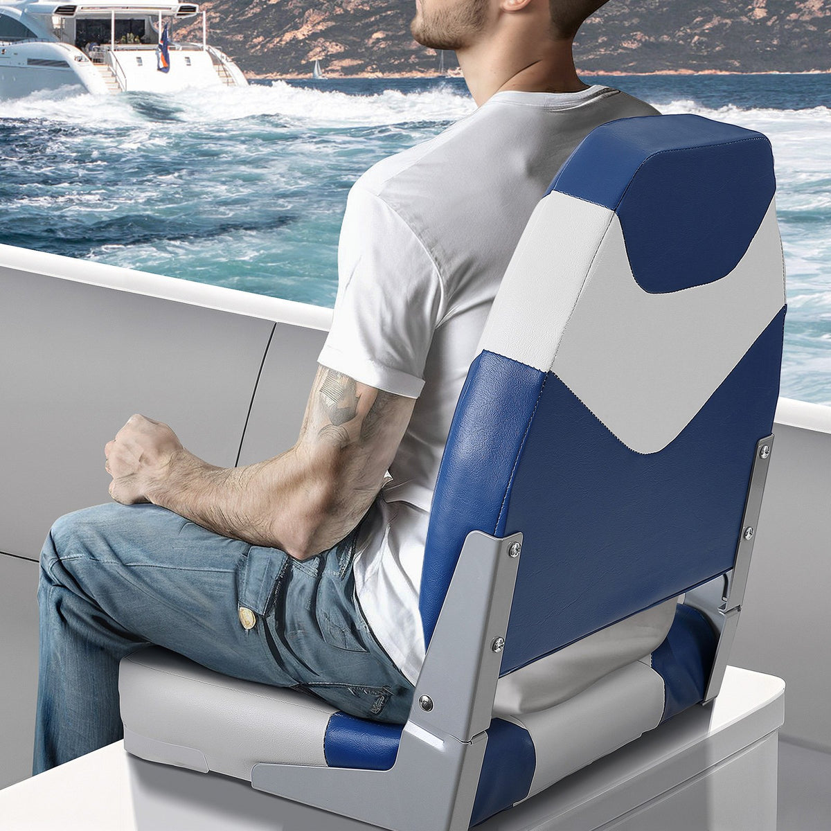 High Back Boat Seat, Folding Boat Chair With Thickened Sponge Padding And Hinge, Fold-Down Boat Captain Chairs For Fishing Boat, Sightseeing Boat, Speedboat, Canoe, 2-Pack — product image 20