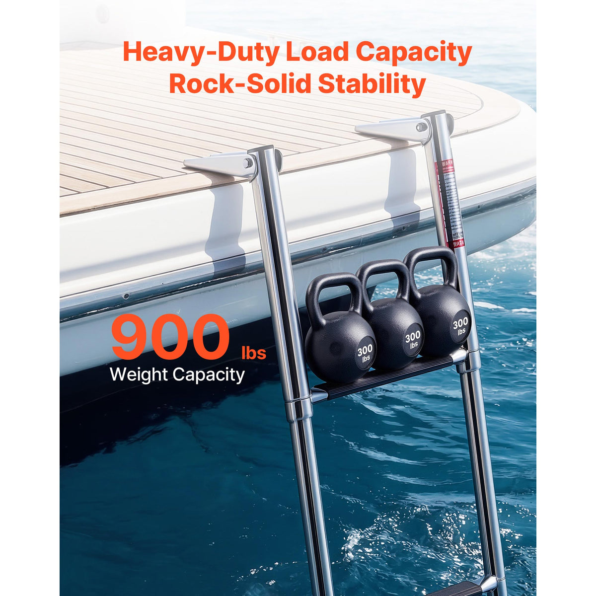 Boat Ladder, 4 Steps, Stainless Steel Telescoping Folding Swim Deck Ladder For Rear Entry Inboard, Heavy Duty 900 Lbs Capacity With Wide Anti-Slip Steps, For Outboards, Yacht, Pontoon Boats — product image 4