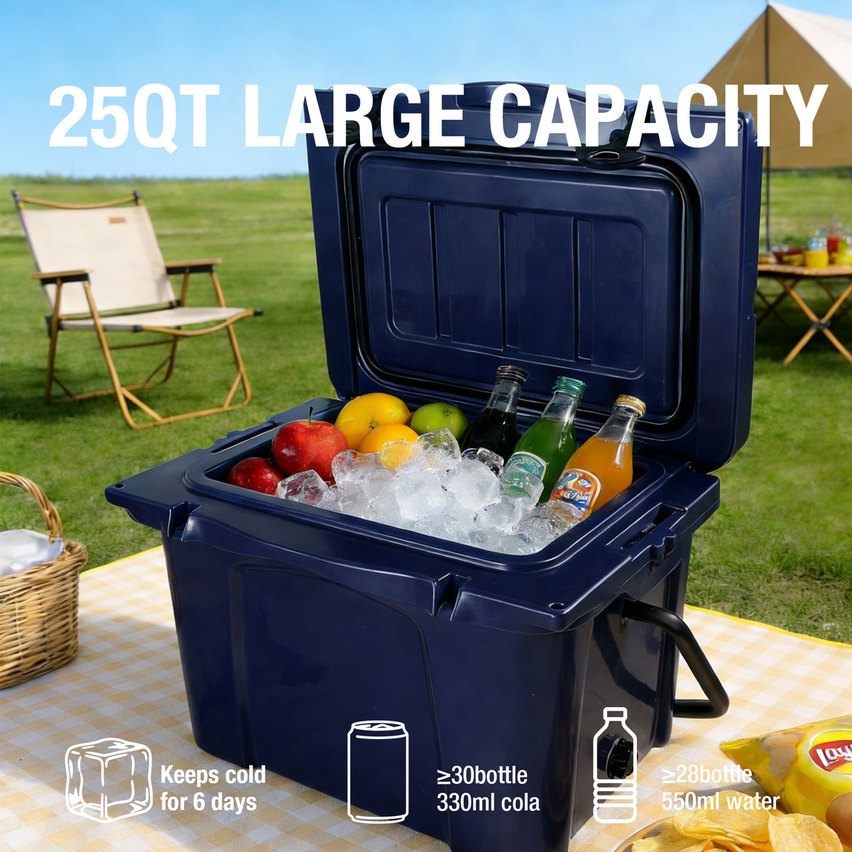 25QT Portable Cooler, Insulated Hard Cooler With Bottle Opener, Cup Holder, Forming Ruler, Travel, Beach, Camping, Fishing — product image 9