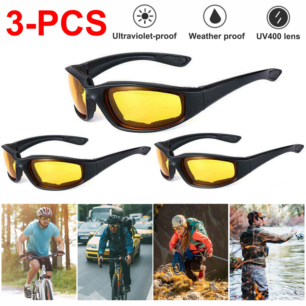 Chopper Cycling Sports Sunglasses For Men Wrap Around UV400 Protection For Cycling Fishing Driving Glasses Wind Resistant Yellow Lens Goggles — product image 10
