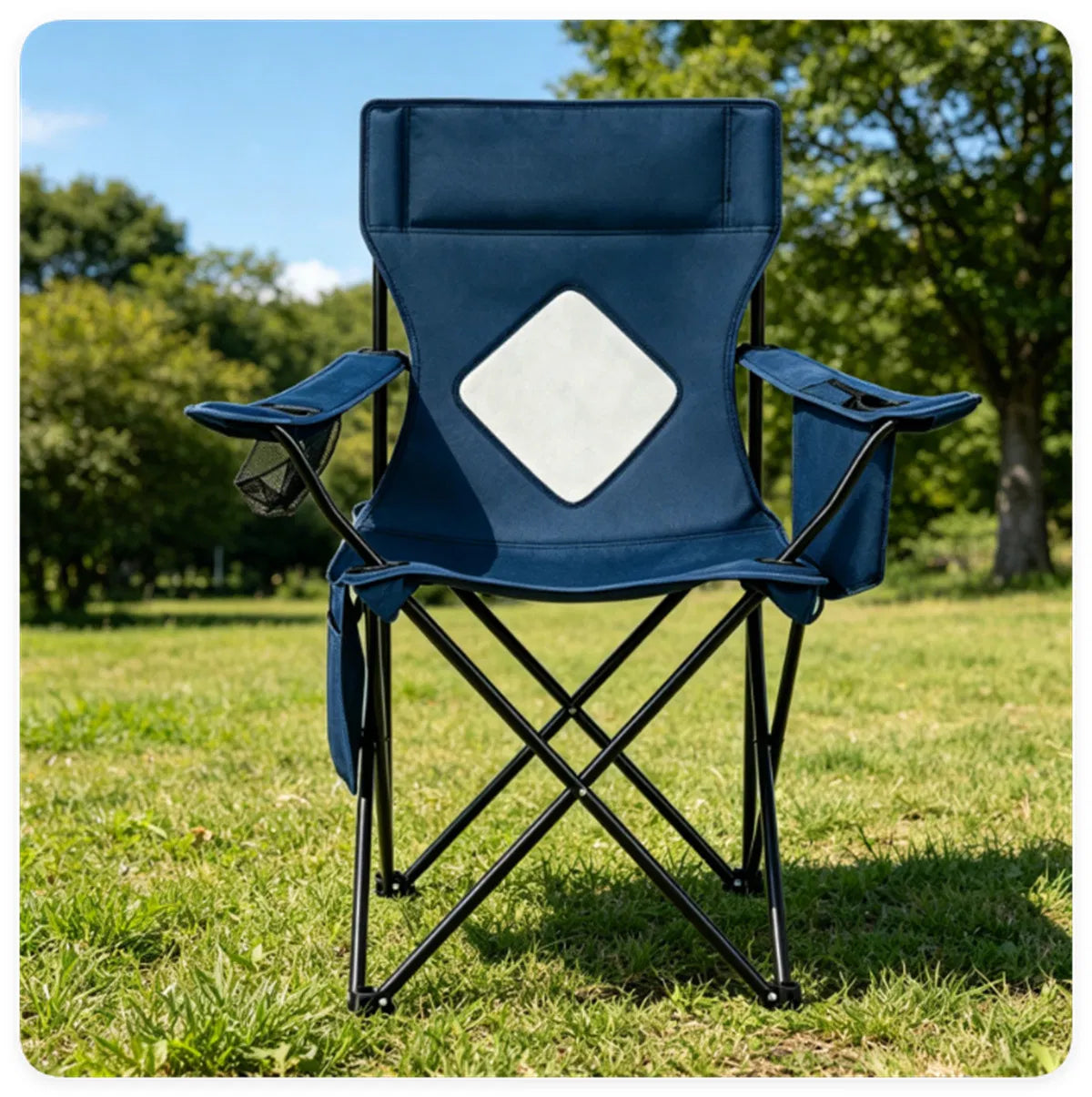 Folding Camping Chair, Heavy-Duty Metal Frame Portable Outdoor Chair with Cup Holder, Insulated Cooler Bag & Side Pocket for Camping Fishing Beach - Blue — product image 1