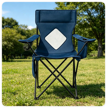 Folding Camping Chair, Heavy-Duty Metal Frame Portable Outdoor Chair with Cup Holder, Insulated Cooler Bag & Side Pocket for Camping Fishing Beach - Blue — product image 1