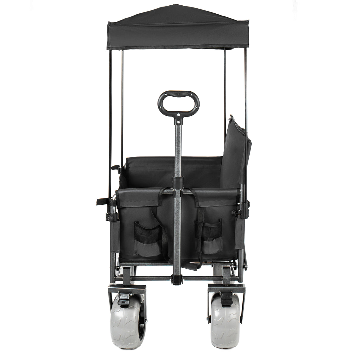 3- In- 1 Collapsible Wagon Converts To Bench Convertible Folding Wagon Cart With Canopy &Rear- Mounted Folding Tabletop 500lbs Heavy- Duty 180L Capacity For Camping Beach Garden Fishing- Black — product image 10