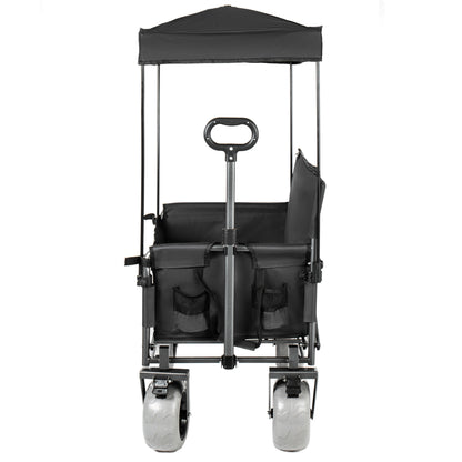 3- In- 1 Collapsible Wagon Converts To Bench Convertible Folding Wagon Cart With Canopy &Rear- Mounted Folding Tabletop 500lbs Heavy- Duty 180L Capacity For Camping Beach Garden Fishing- Black — product image 10