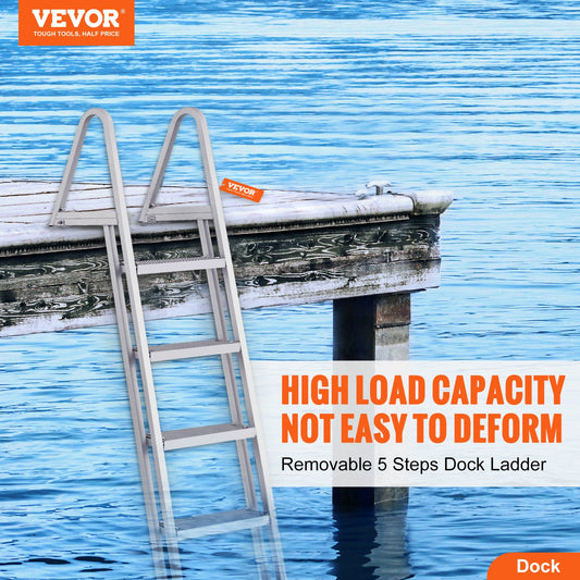 Dock Ladder, Removable 5 Steps, 350 Lbs Load Capacity, Aluminum Alloy Pontoon Boat Ladder With 4'' Wide Step & Nonslip Rubber Mat, Easy To Install For Ship/Lake/Pool/Marine Boarding — product image 2