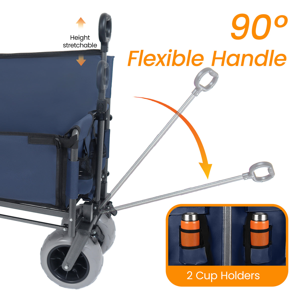 3-in-1 Collapsible Wagon Converts To Bench Convertible Folding Wagon Cart With Canopy &Rear-Mounted Folding Tabletop 500lbs Heavy-Duty 180L Capacity For Camping Beach Garden Fishing Dark Blue — product image 6