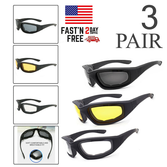 Cycling Sunglasses Chopper Outdoor Sports Glasses For Men Wrap Around UV400 Protection For Fishing Driving Glasses Wind Resistant Clear Yellow Gray Lens 3 Pack — product image 1