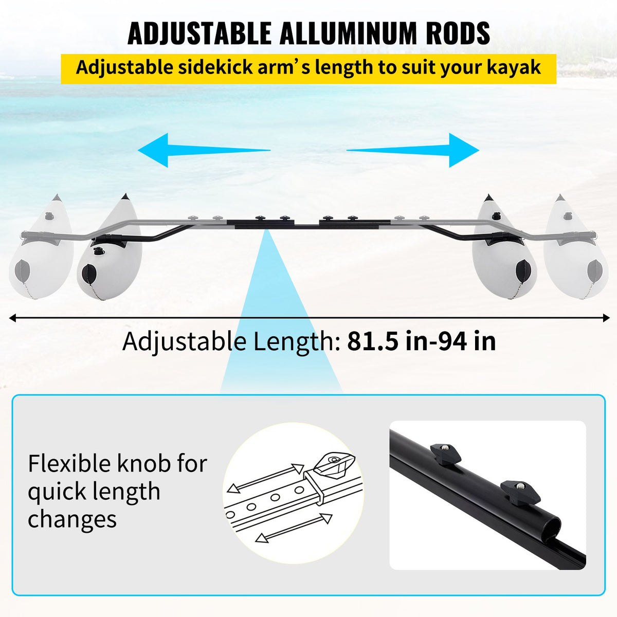 Kayak Outrigger Stabilizers, 2 PCS, PVC Inflatable Outrigger Float With Sidekick Arms Rod, Standing Float Stabilizer System Kit For Kayaks, Canoes, Fishing Boats — product image 5
