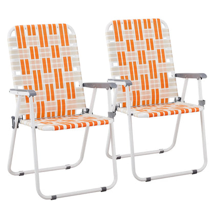 Set of 2 Webbed Folding Beach Chairs, Outdoor Patio Lawn Foldable Chairs for Camping Fishing Yard Poolside BBQ, Orange & White — product image 15