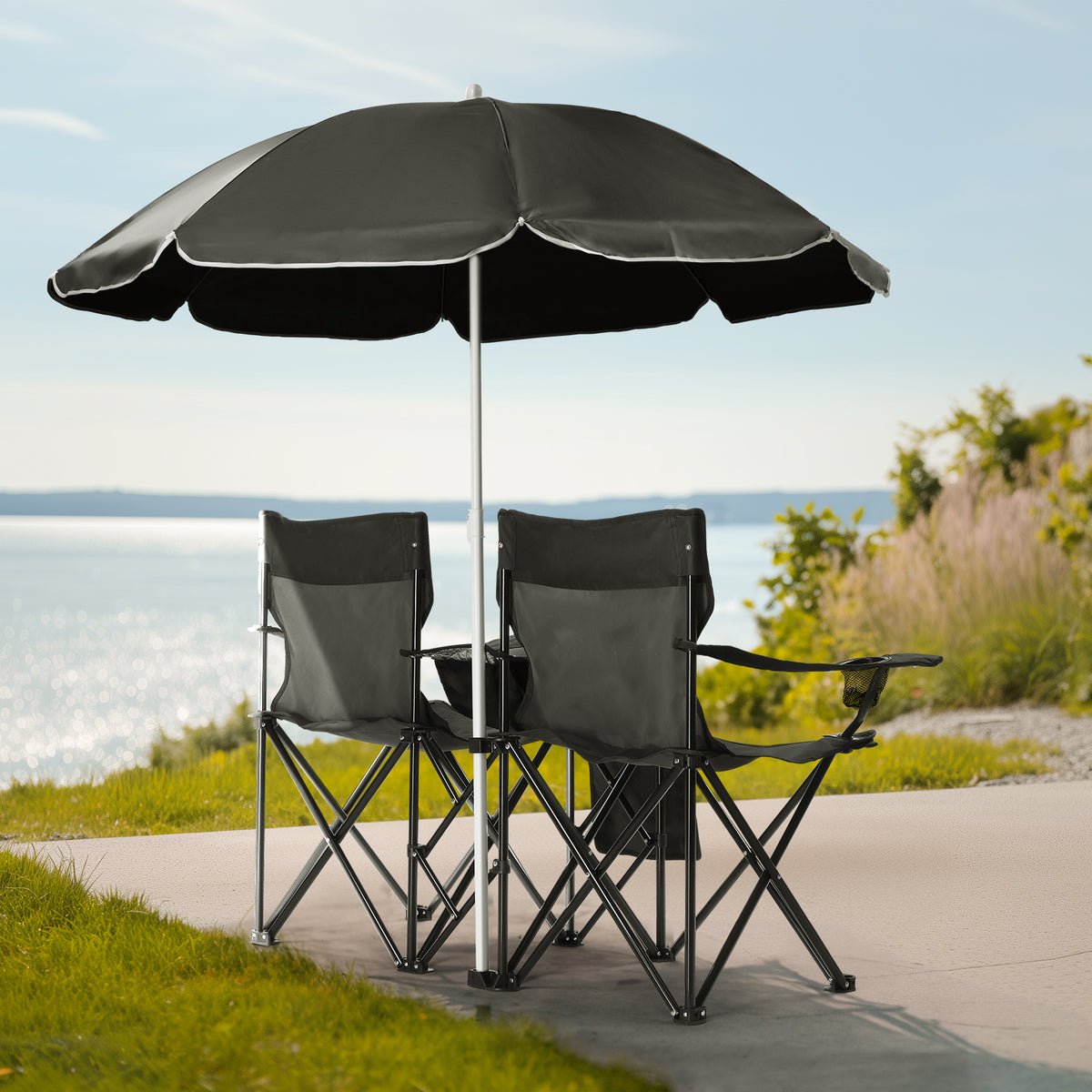 Black Fishing Chair Iron Bracket Oxford Cloth 85kg With Sunshade — product image 1