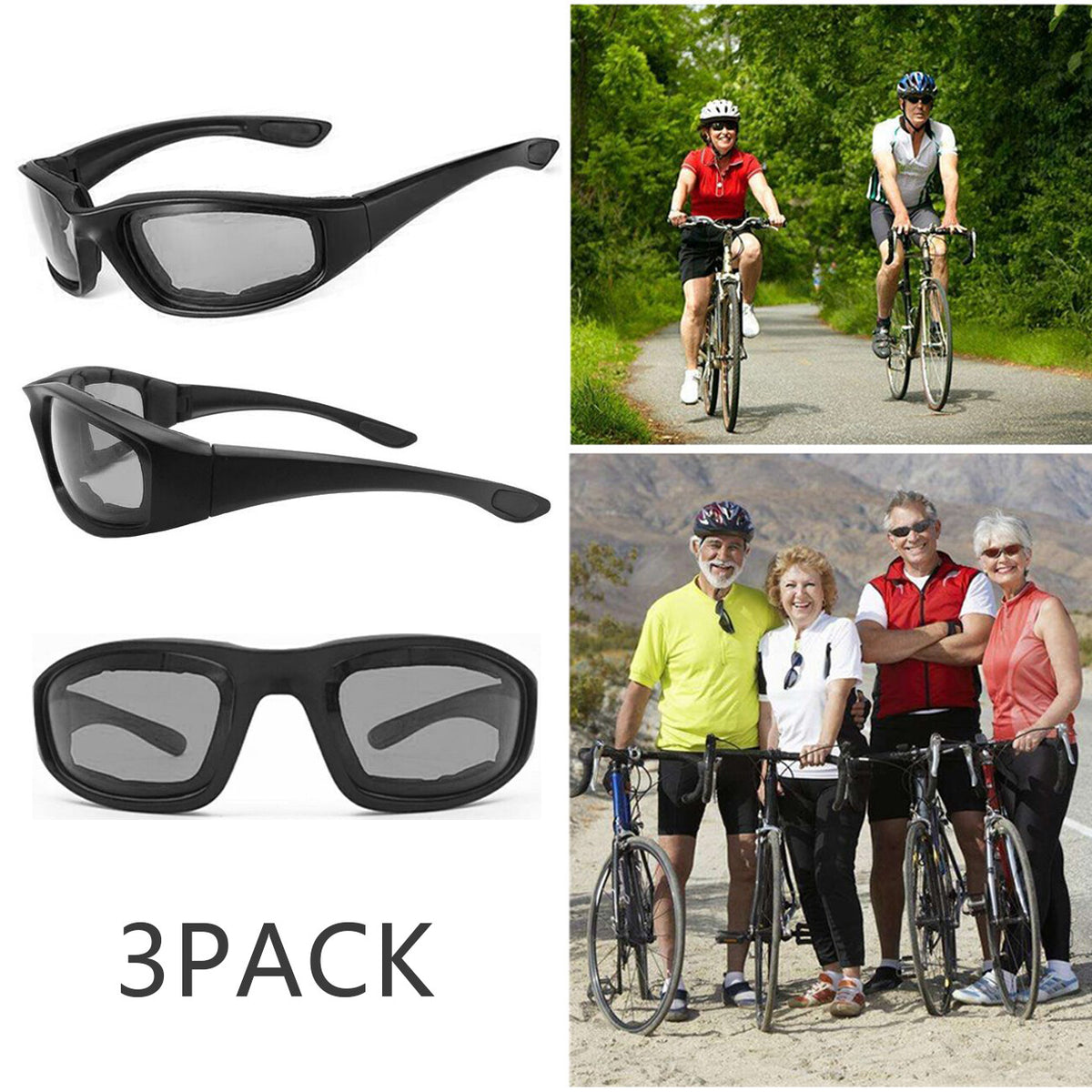 Cycling Sunglasses Chopper Outdoor Sports Glasses For Men Wrap Around UV400 Protection For Fishing Driving Glasses Windproof Gray Lens 3 Pack — product image 12