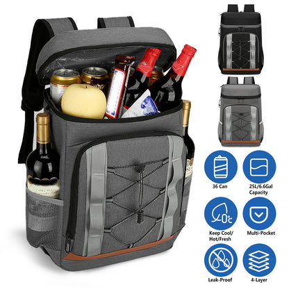 Grey-Black Options 1Pc Cooler Backpack 36 Can Leakproof Insulated Cooler Backpack With 25L 6.6Gal For Picnic Camping Beach Hiking Fishing Travel — product image 7