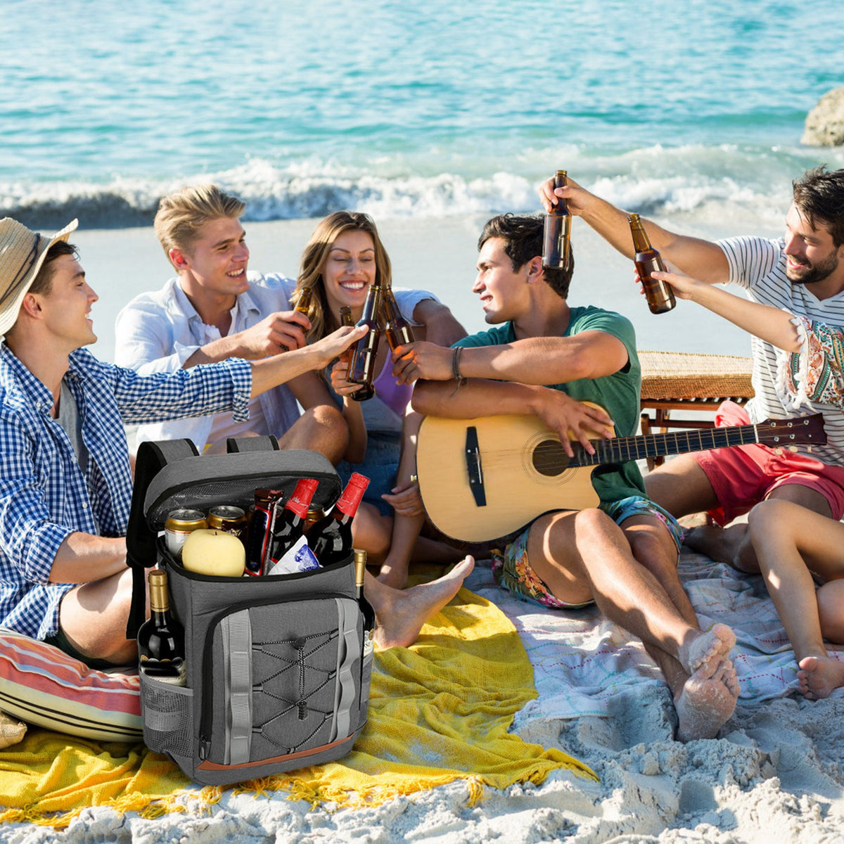 Grey-Black Options 1Pc Cooler Backpack 36 Can Leakproof Insulated Cooler Backpack With 25L 6.6Gal For Picnic Camping Beach Hiking Fishing Travel — product image 4