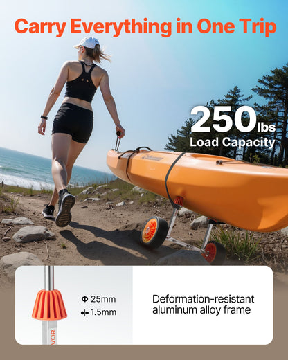 Kayak Cart, 250 Lbs Load Capacity, Canoe Cart Dolly With 7.5-inch Solid Rubber Tires & Kickstand, Assembles & Disassembles Within Seconds, Paddle Board Trolley For Kayaks, Canoes, Paddleboards — product image 2