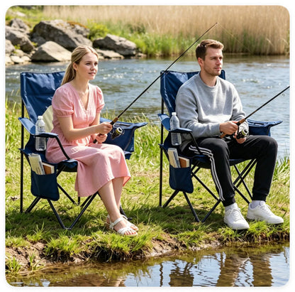 Folding Camping Chair, Heavy-Duty Metal Frame Portable Outdoor Chair with Cup Holder, Insulated Cooler Bag & Side Pocket for Camping Fishing Beach - Blue — product image 2