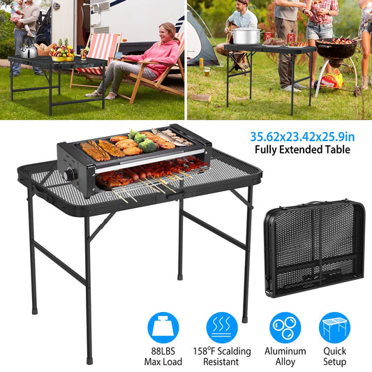 Lightweight Folding Camping Table, 16.15in-25.9in Adjustable Height, 88 Lbs Weight Capacity, Portable Outdoor Table for Backyard, BBQ, Fishing, Camping and Picnic — product image 1