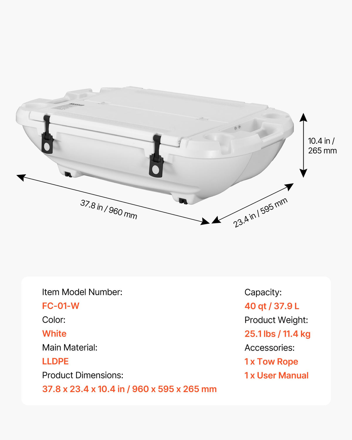 Floating Cooler, 40 QT Floating Ice Chest With Dry Storage & Tow Rope, Premium LLDPE Amphibious Drink Cooler For Water & Land, Cruise Smoothly Stable On Lake, River, Pool, Beach, Kayak, White — product image 1