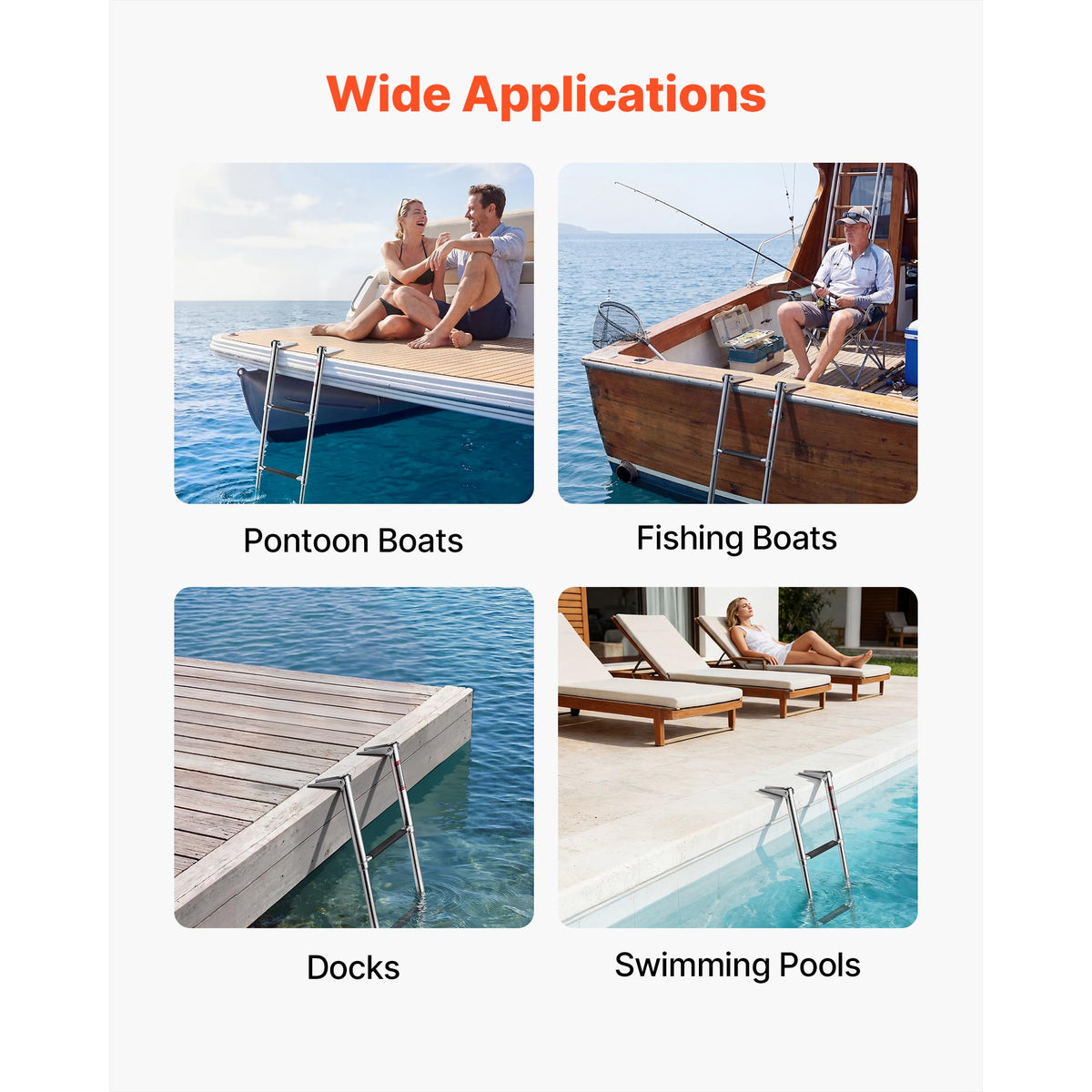 Boat Ladder, 3 Steps, Stainless Steel Telescoping Folding Swim Deck Ladder For Rear Entry Inboard, Heavy Duty 600 Lbs Capacity With Wide Anti-Slip Steps, For Outboards, Yacht, Pontoon Boats — product image 6
