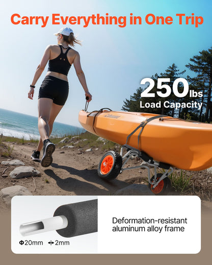 Kayak Cart, 250 Lbs Load Capacity, Foldable Kayak Trolley With 10-inch Solid Rubber Tires & 1 Ratchet Strap, Paddle Board Trolley For Carrying Kayaks, Canoes, Paddleboards, Float Mats, Jon Boats — product image 2