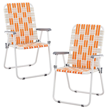 Set of 2 Webbed Folding Beach Chairs, Outdoor Patio Lawn Foldable Chairs for Camping Fishing Yard Poolside BBQ, Orange & White — product image 16