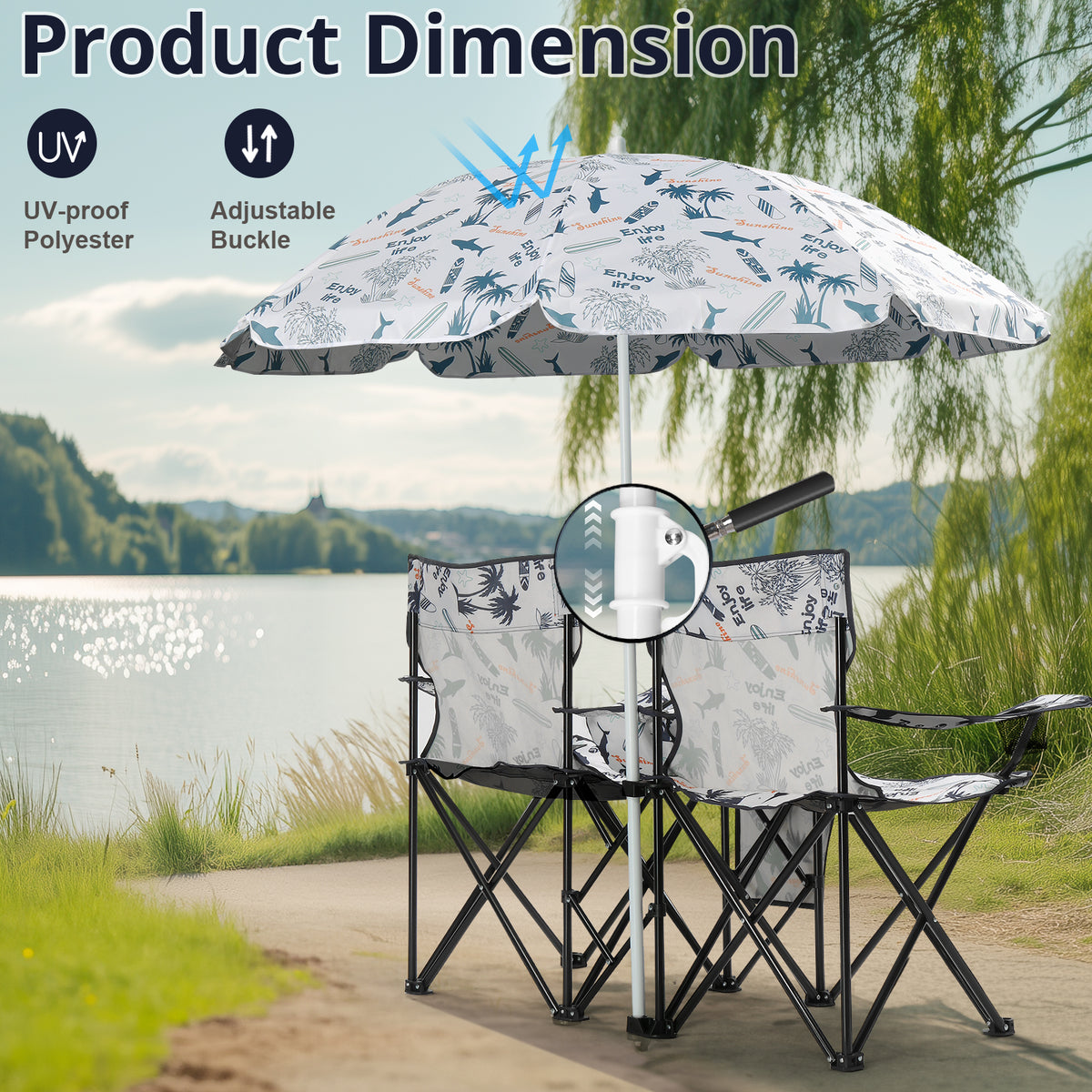 59x19.6x31in, Coconut Tree Pattern, Fishing Chair With Parasol, Camping Chairs — product image 21