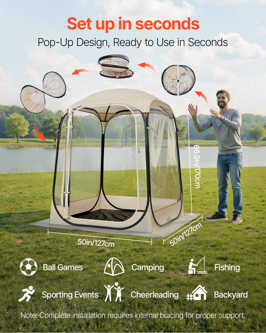 Pop Up Sports Tent, 50x50 In Clear Bubble Tent For 1 Person, Waterproof Outdoor Pod With Floor Mat & Top Cover, Garden Igloo Dome Tents Camping Shelter For Events Fishing Cheering — product image 2